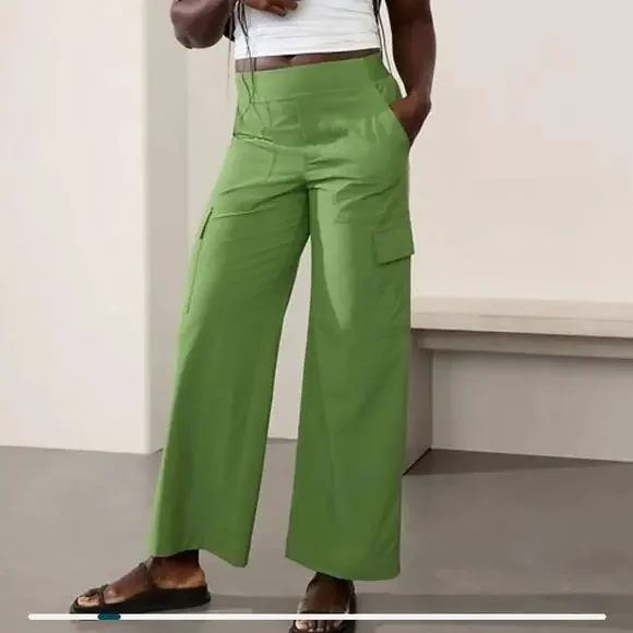 Athleta Brooklyn Heights High Rise Cargo Pant in Baja Green Wide Leg Pants UPF40 - Picture 8 of 8
